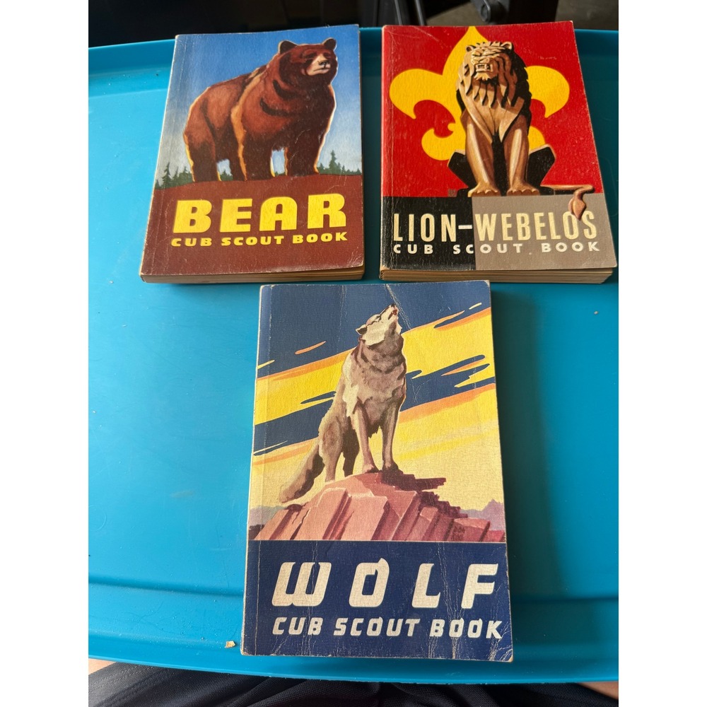 Vintage Boy Scouts BSA Cub Scout Book Lot‎ Wolf Bear Lion Webelos 1957 1958 3pc